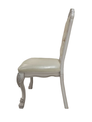 Traditional Style Dining Chair Bone White Dresden Collection Decorative chair with cream cushioned seat and backrest on a white background