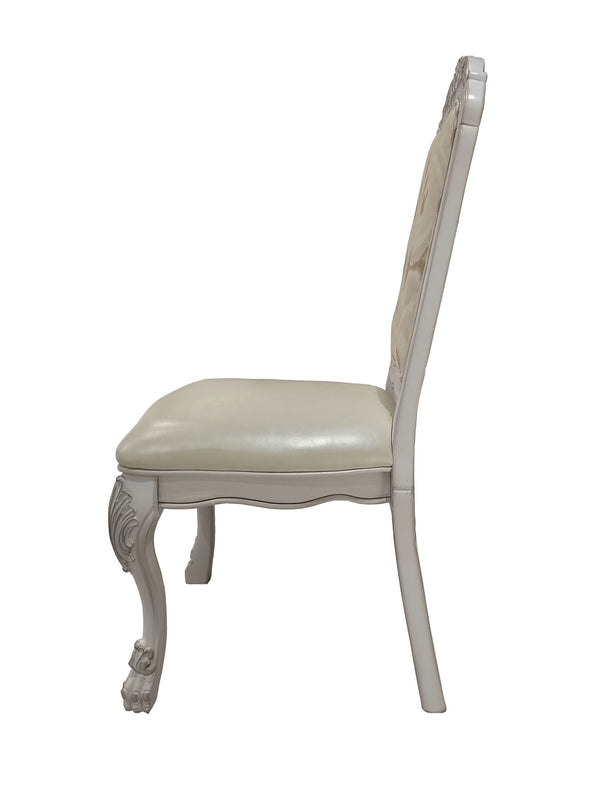 Traditional Style Dining Chair Bone White Dresden Collection Decorative chair with cream cushioned seat and backrest on a white background