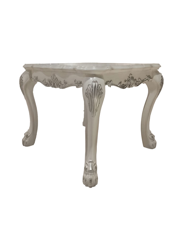 Traditional Style End Table Bone White Dresden Collection Decorative console table with intricate carvings on a white background