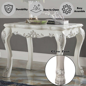 Traditional Style End Table Bone White Dresden Collection Decorative white console table with intricate carvings on a gray background