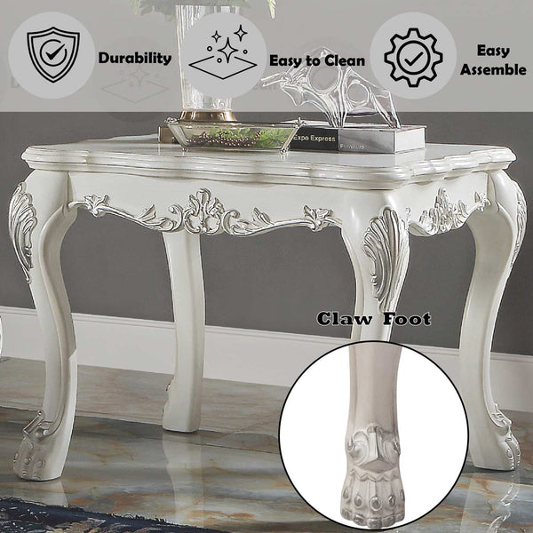 Traditional Style End Table Bone White Dresden Collection Decorative white console table with intricate carvings on a gray background
