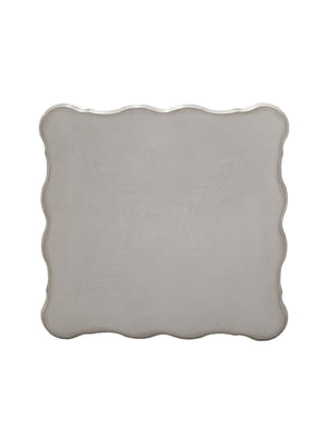 Traditional Style End Table Bone White Dresden Collection A square decorative tray with a scalloped wavy edge, shown from a top-down view on a plain white background.