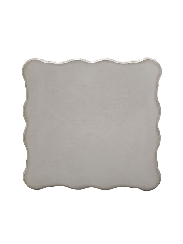 Traditional Style End Table Bone White Dresden Collection A square decorative tray with a scalloped wavy edge, shown from a top-down view on a plain white background.