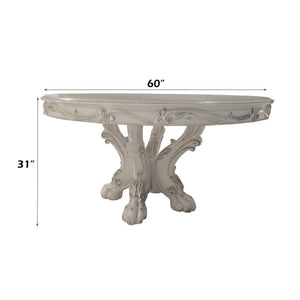 Traditional Style Round Dining Table Bone White Dresden Collection Decorative round table with dimensions on a white background
