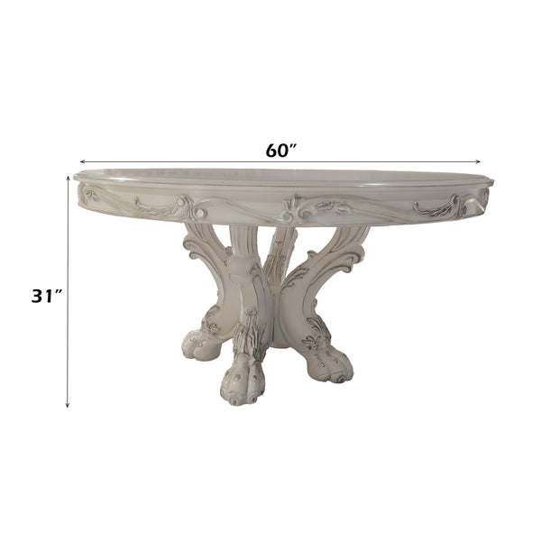 Traditional Style Round Dining Table Bone White Dresden Collection Decorative round table with dimensions on a white background