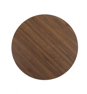 Unberto Walnut Round Dining Table A round wooden table top with a dark brown wood grain finish, shown from a top-down perspective on a solid white background.