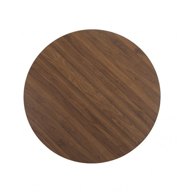 Unberto Walnut Round Dining Table A round wooden table top with a dark brown wood grain finish, shown from a top-down perspective on a solid white background.