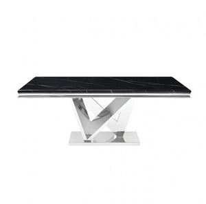 Valdi Silver Black Sintered Stone Top Dining Table Style