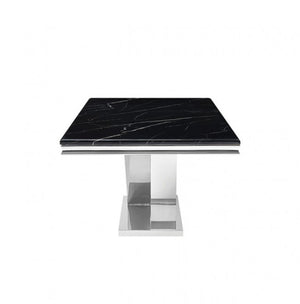 Valdi Silver Black Sintered Stone Top Dining Table Blue flip-flops with a brand logo on a white background