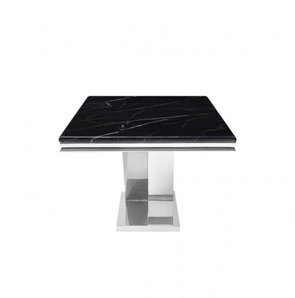 Valdi Silver Black Sintered Stone Top Dining Table Blue flip-flops with a brand logo on a white background