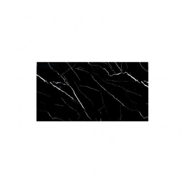 Valdi Silver Black Sintered Stone Top Dining Table A rectangular black marble-look tile or panel with white veining, centered on a plain white background.