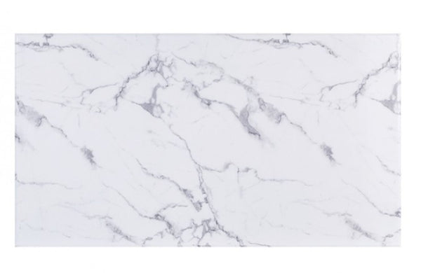 Valdi Silver White Sintered Stone Top Dining Table White marble-look rectangular tile with gray veining, shown against a white background.