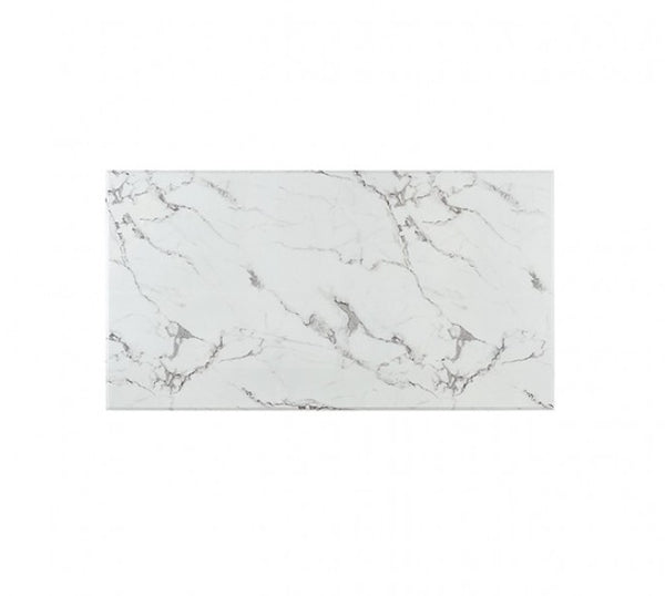 Valdi Silver White Sintered Stone Top V-Style Pedestal Dining Table A rectangular white marble-look tile with gray veining, shown against a plain white background.
