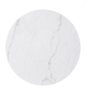 Valia Organic Modern Walnut Genuine Marble Top Dining Table Round marble coaster with white and gray marbled pattern on a white background