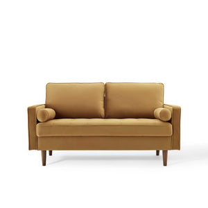 Vaspire Modern Cognac Velvet Performance Loveseat Brown sofa on a white background