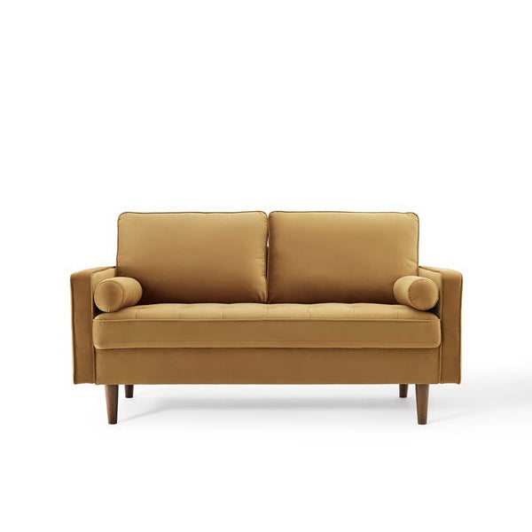 Vaspire Modern Cognac Velvet Performance Loveseat Brown sofa on a white background