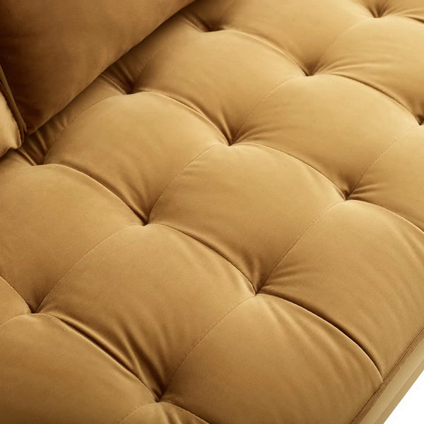 Vaspire Modern Cognac Velvet Performance Loveseat Close-up of a tufted brown cushion