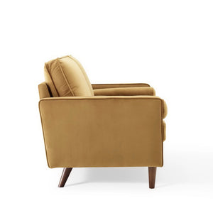 Vaspire Modern Cognac Velvet Performance Loveseat Gold armchair on a white background