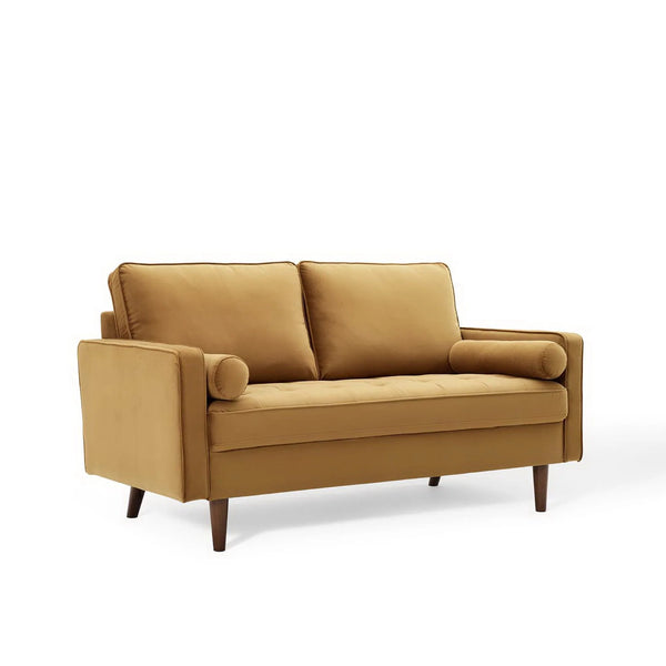 Vaspire Modern Cognac Velvet Performance Loveseat