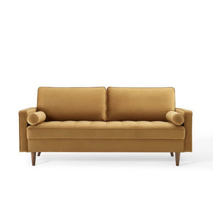 Vaspire Modern Cognac Velvet Performance Sofa Front