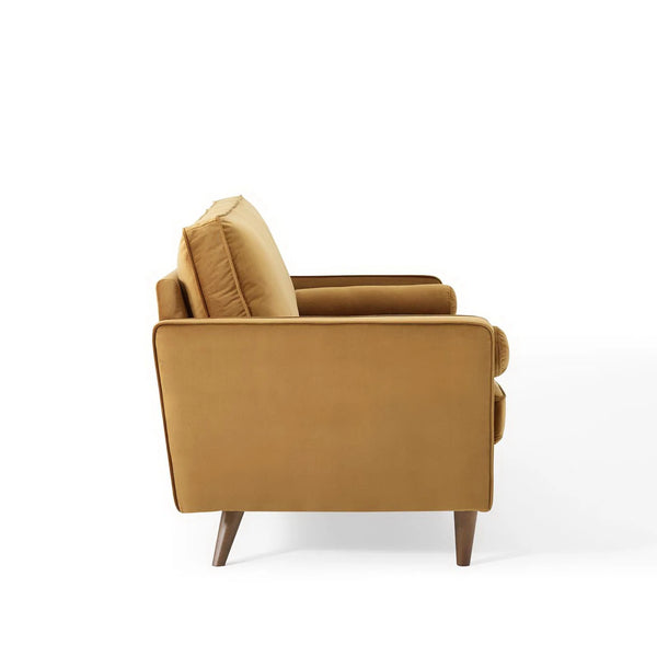 Vaspire Modern Cognac Velvet Performance Sofa Brown armchair on a white background