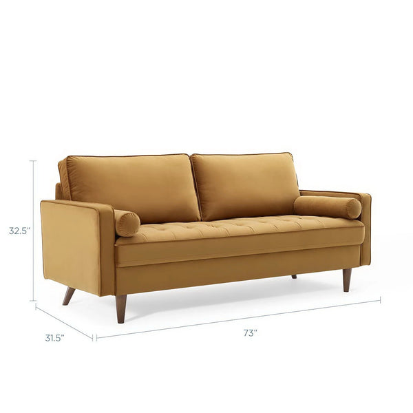 Vaspire Modern Cognac Velvet Performance Sofa Size