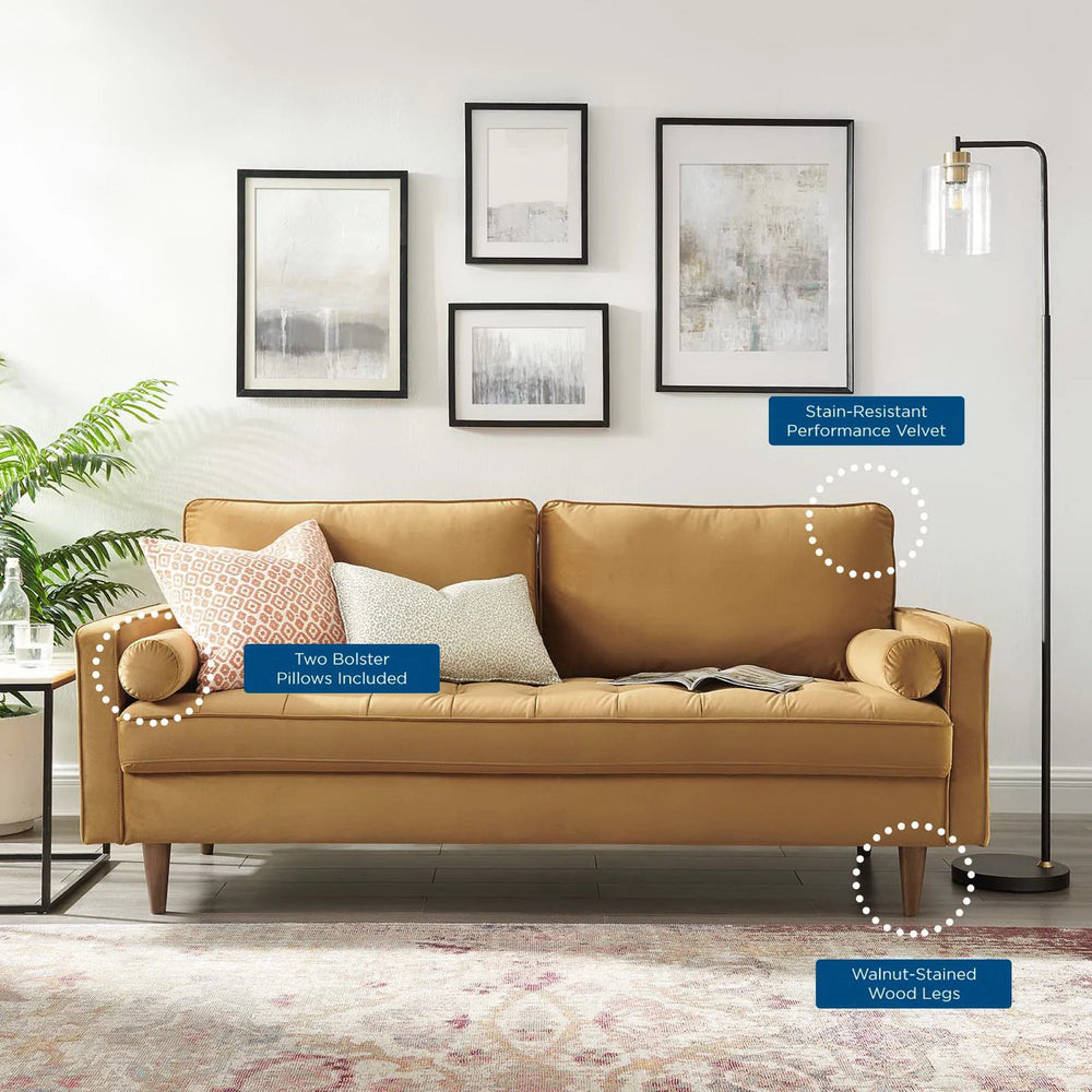 Vaspire Modern Cognac Velvet Performance Sofa