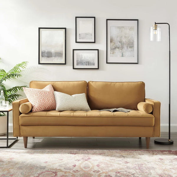 Vaspire Modern Cognac Velvet Performance Sofa