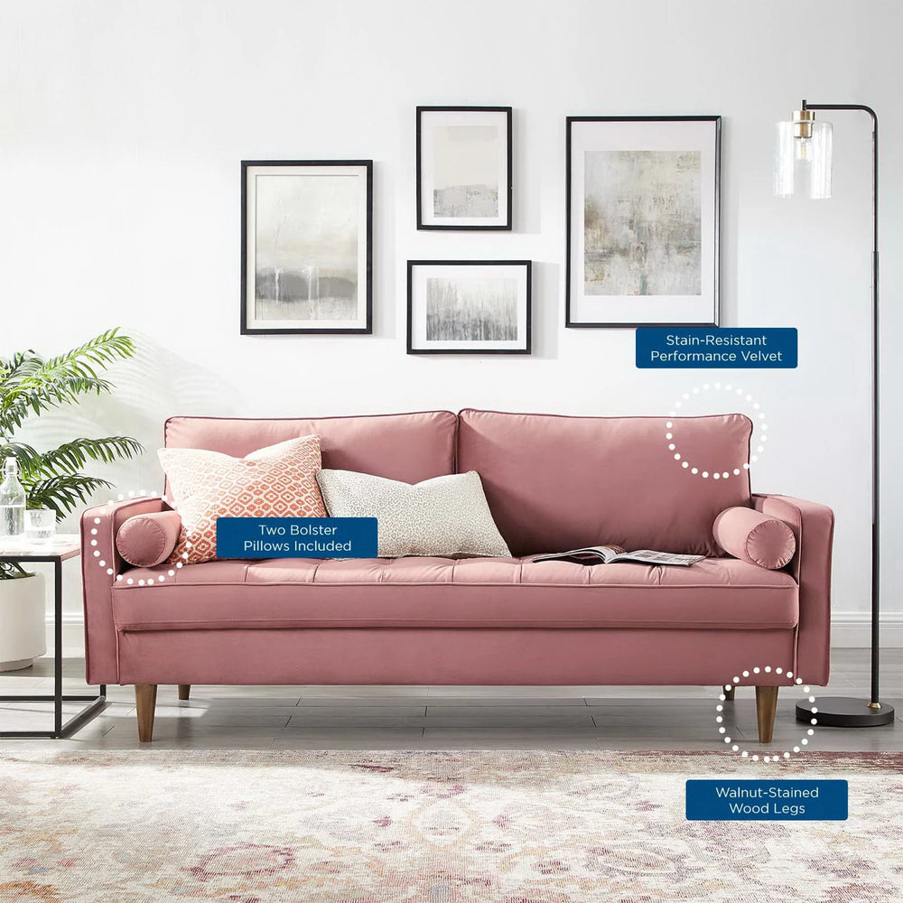 Vaspire Modern Dusty Rose Velvet Performance Sofa With Pillows