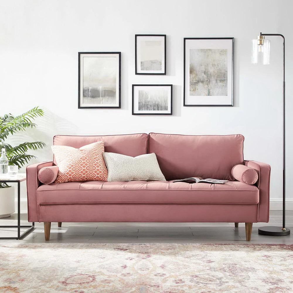 Vaspire Modern Dusty Rose Velvet Performance Sofa With Pillows