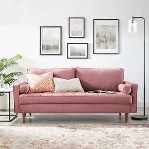 Vaspire Modern Dusty Rose Velvet Performance Sofa With Pillows
