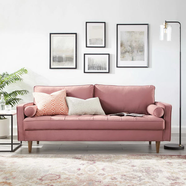 Vaspire Modern Dusty Rose Velvet Performance Sofa With Pillows