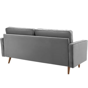 Vaspire Modern Gray Velvet Performance Sofa Gray sofa with wooden legs on a white background