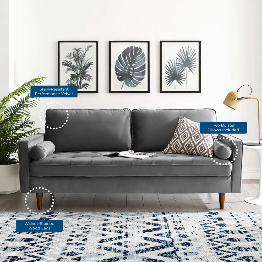 Vaspire Modern Gray Velvet Performance Sofa