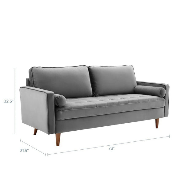 Vaspire Modern Gray Velvet Performance Sofa Gray sofa with dimensions on a white background