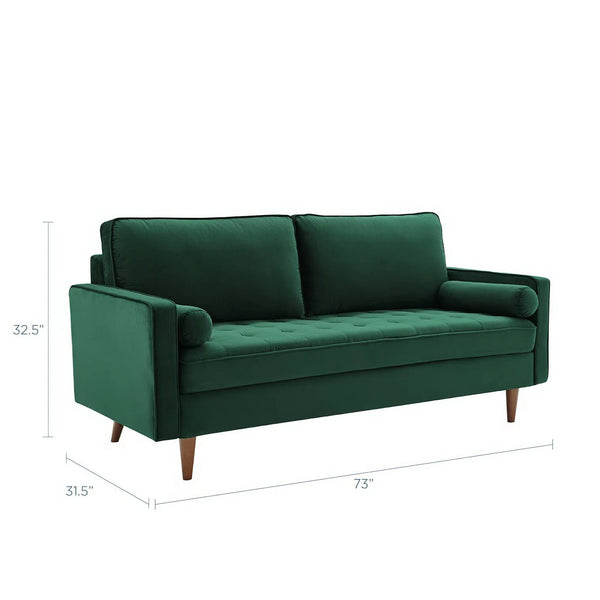 Vaspire Modern Green Velvet Performance Sofa Green sofa with dimensions on a white background