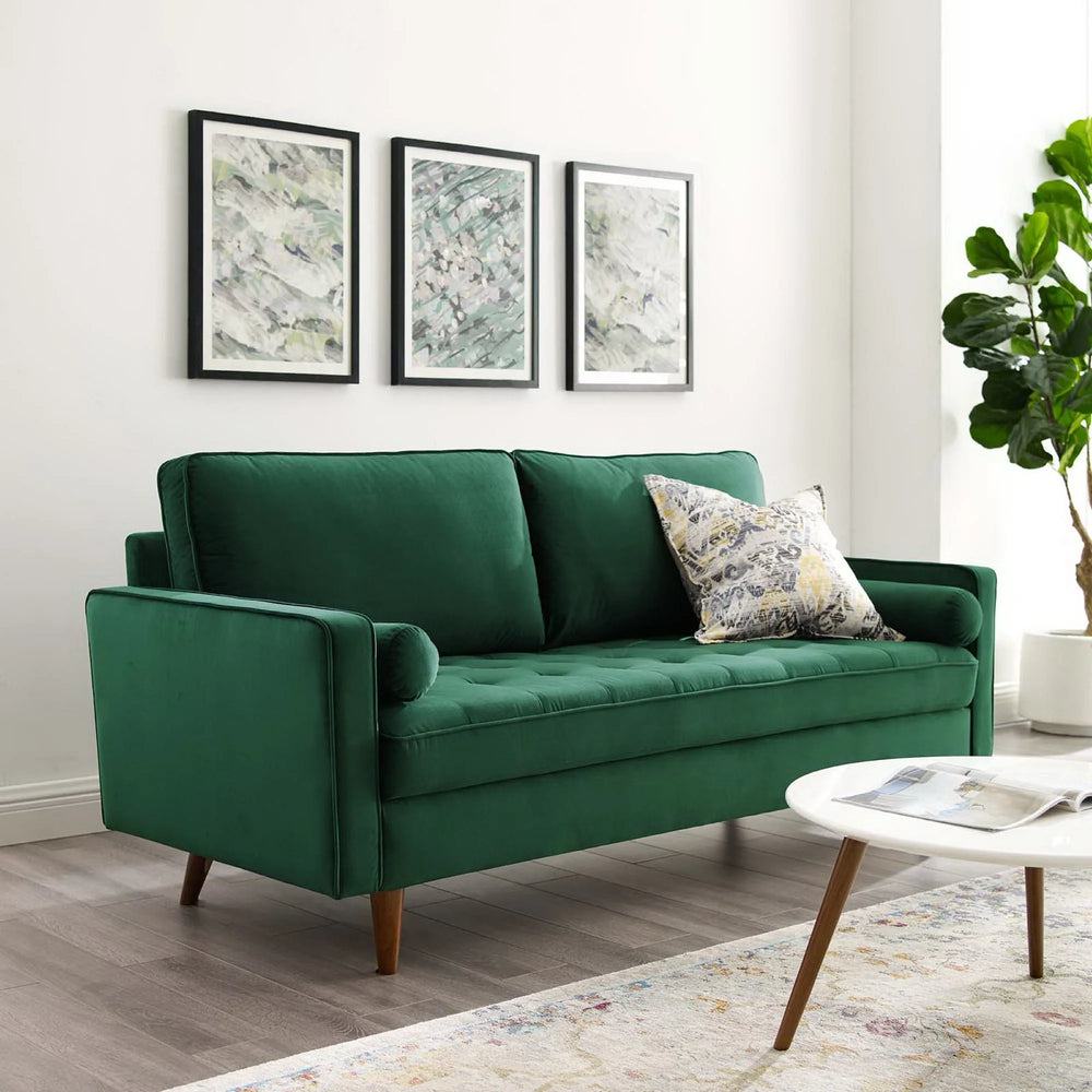 Vaspire Modern Green Velvet Performance Sofa