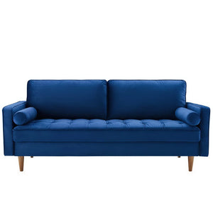Vaspire Modern Navy Velvet Performance Sofa Blue sofa on a white background