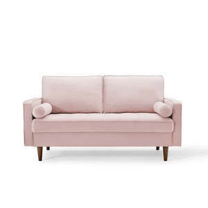 Vaspire Modern Pink Velvet Performance Loveseat Pink sofa on a white background