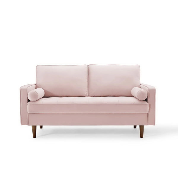 Vaspire Modern Pink Velvet Performance Loveseat Pink sofa on a white background