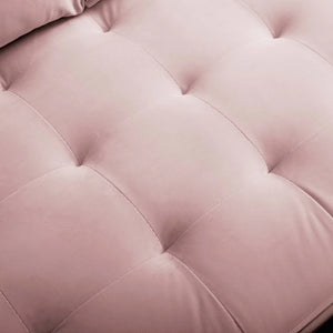 Vaspire Modern Pink Velvet Performance Loveseat Close-up of a tufted pink cushion with a soft texture.