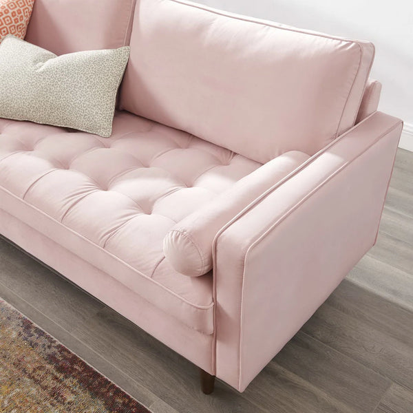 Vaspire Modern Pink Velvet Performance Sofa Pink sofa with tufted design in a room setting