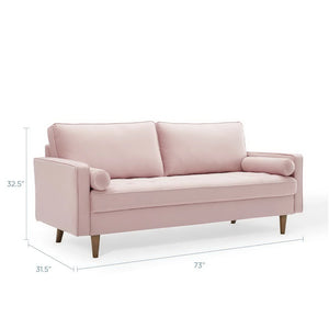 Vaspire Modern Pink Velvet Performance Sofa Pink sofa with dimensions on a white background