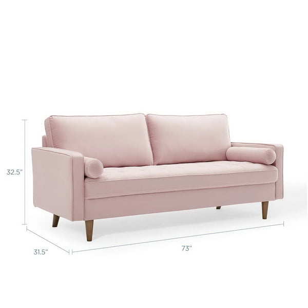 Vaspire Modern Pink Velvet Performance Sofa Pink sofa with dimensions on a white background
