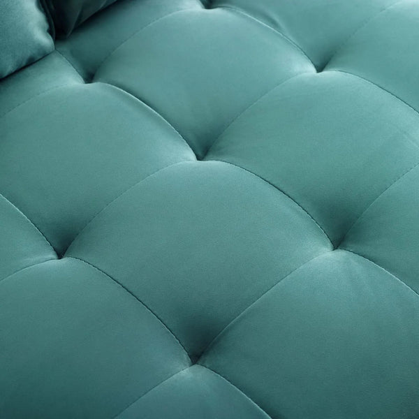 Vaspire Modern Teal Velvet Performance Sofa Close-up of a teal tufted cushion