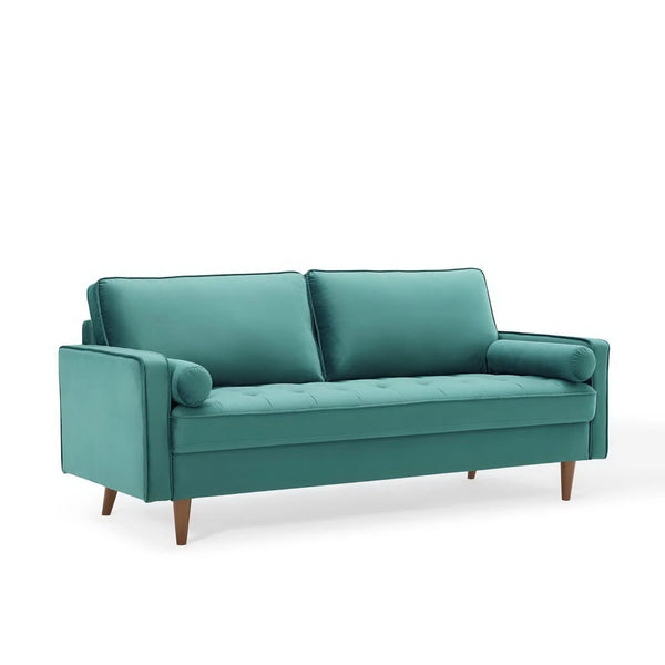 Vaspire Modern Teal Velvet Performance Sofa Teal sofa on a white background