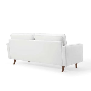 Vaspire Modern White Velvet Performance Sofa White sofa with wooden legs on a white background