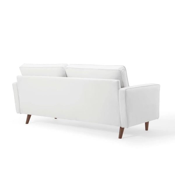 Vaspire Modern White Velvet Performance Sofa White sofa with wooden legs on a white background