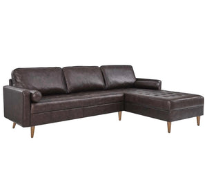 Brown modern leather sectional sofa on a white background