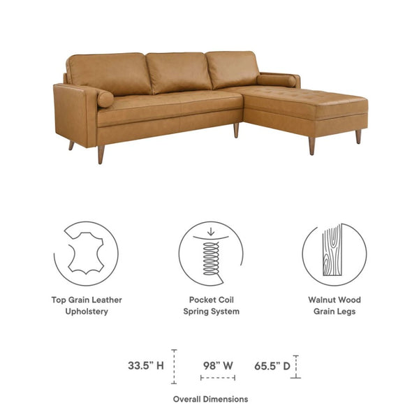 Vaspire 98" modern tan top grain leather upholstery sofa size